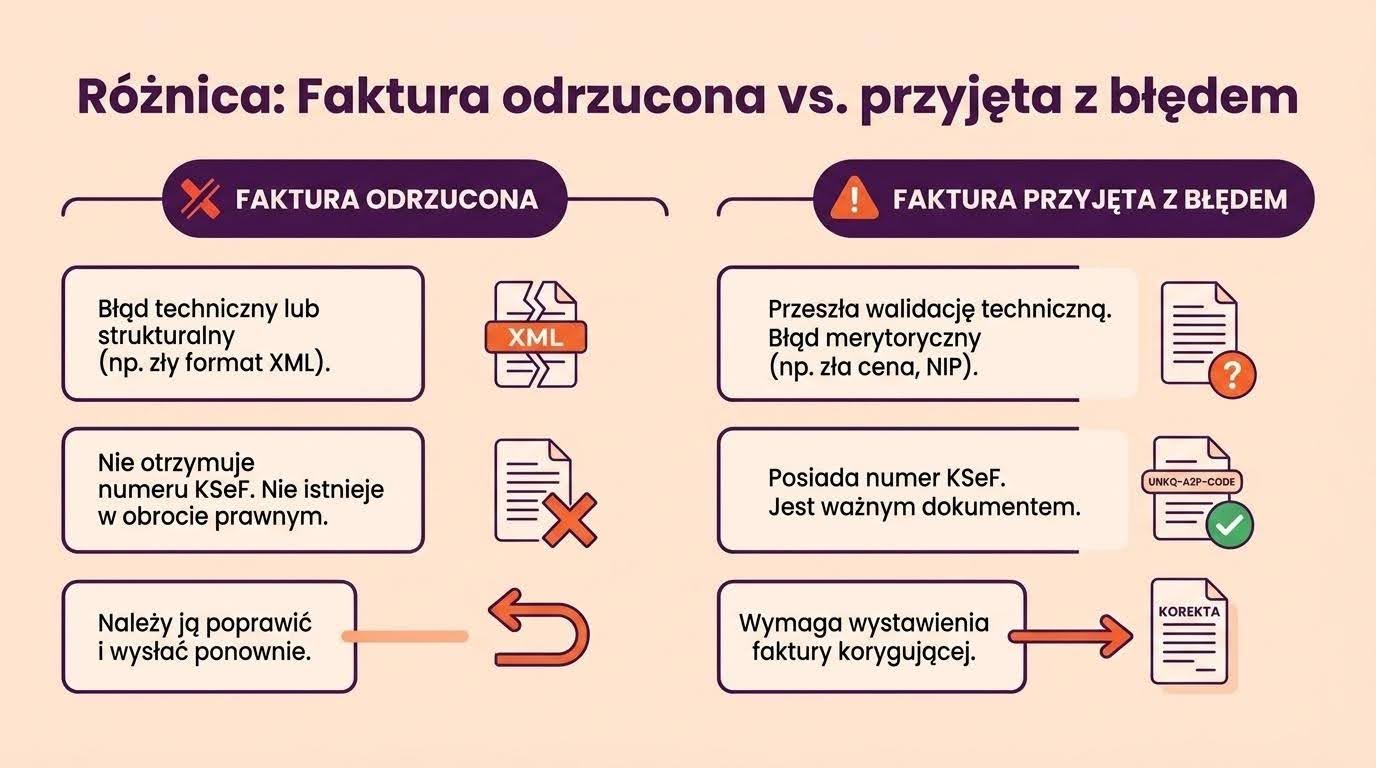 roznica miedzy faktura odrzucona a przyjeta z bledem w ksef